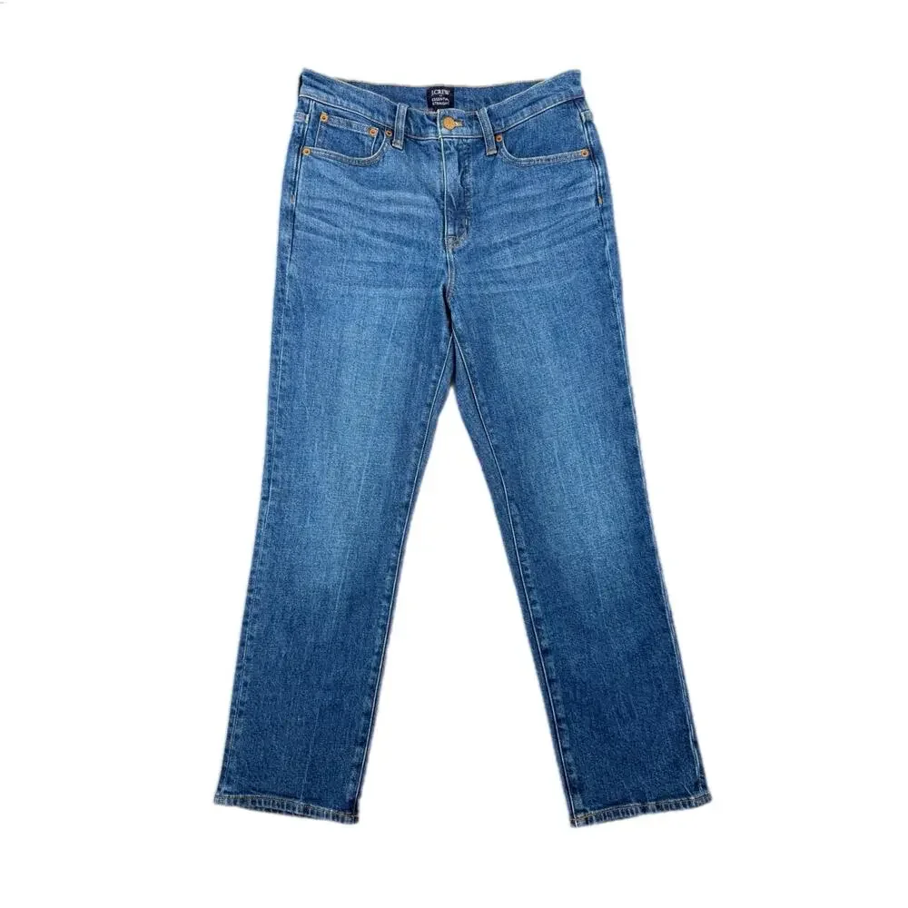 J. Crew Dark Wash Essential Straight Leg High Rise Slim Fit Stretch Denim Jeans
